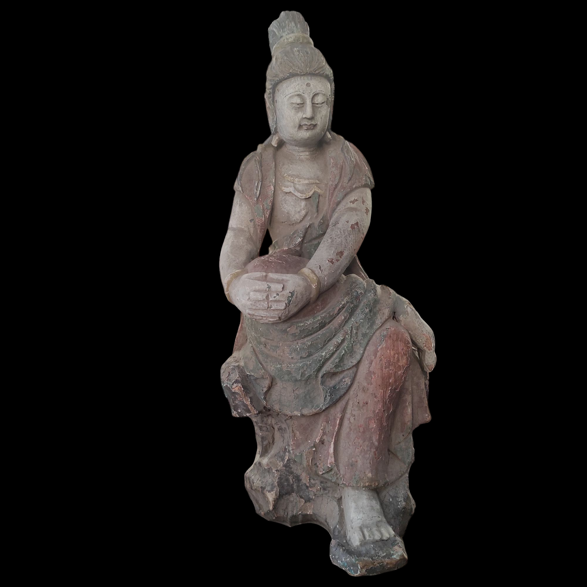 GUANYIN EN BOIS POLYCHROME 35/85 CM 