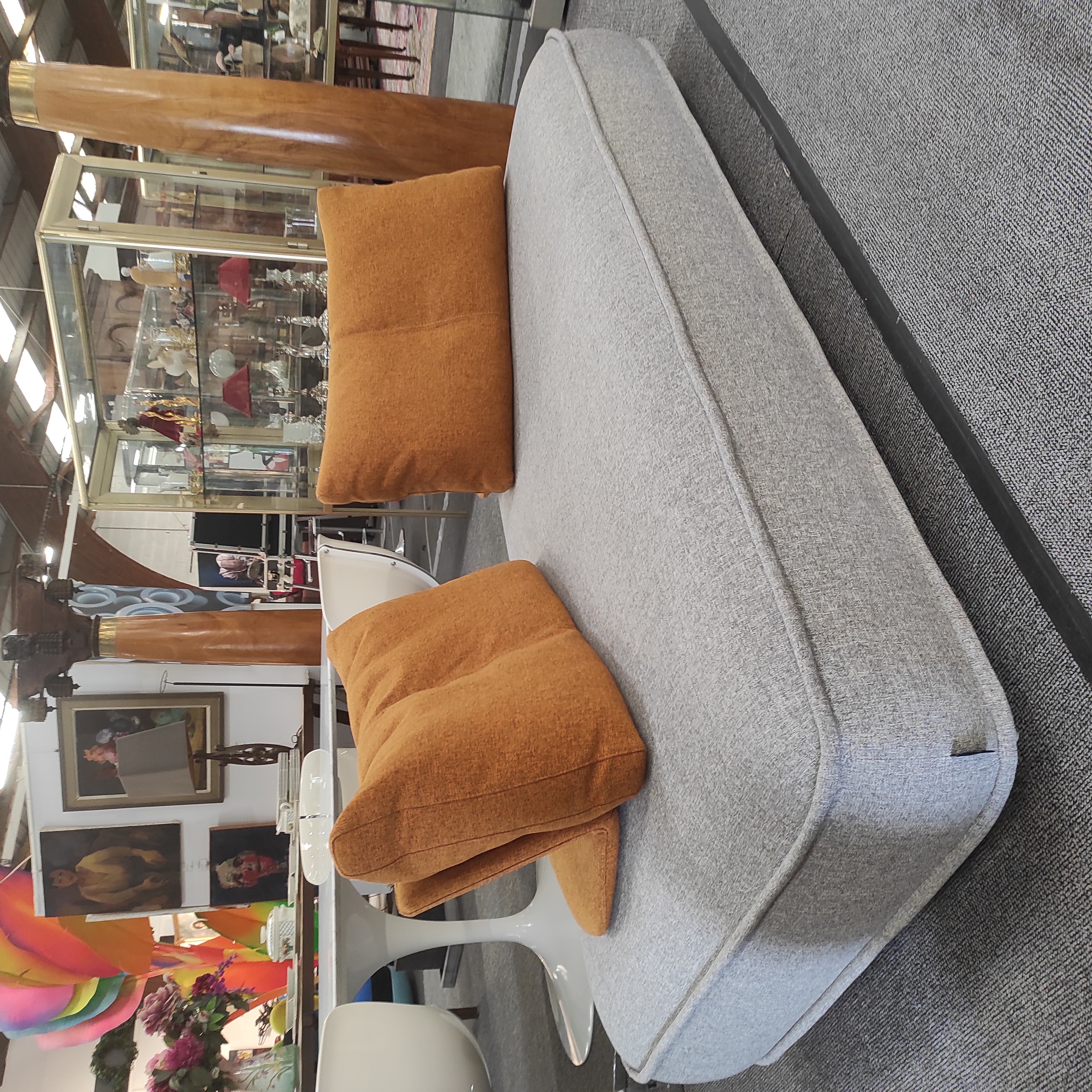CANAPE GRIS CONTEMPORAIN ROCHE BOBOIS  ESCAPADE 2  L 200 H 38 P 100 DOS. PLUMES 